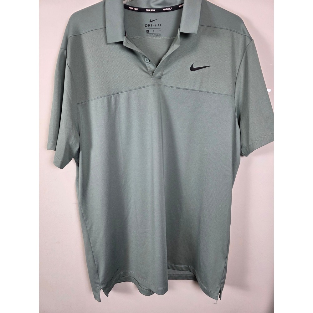 Nike Golf Dri‎ Fit Mens L Gray Short Sleeve Polo OakTree Logo PGA